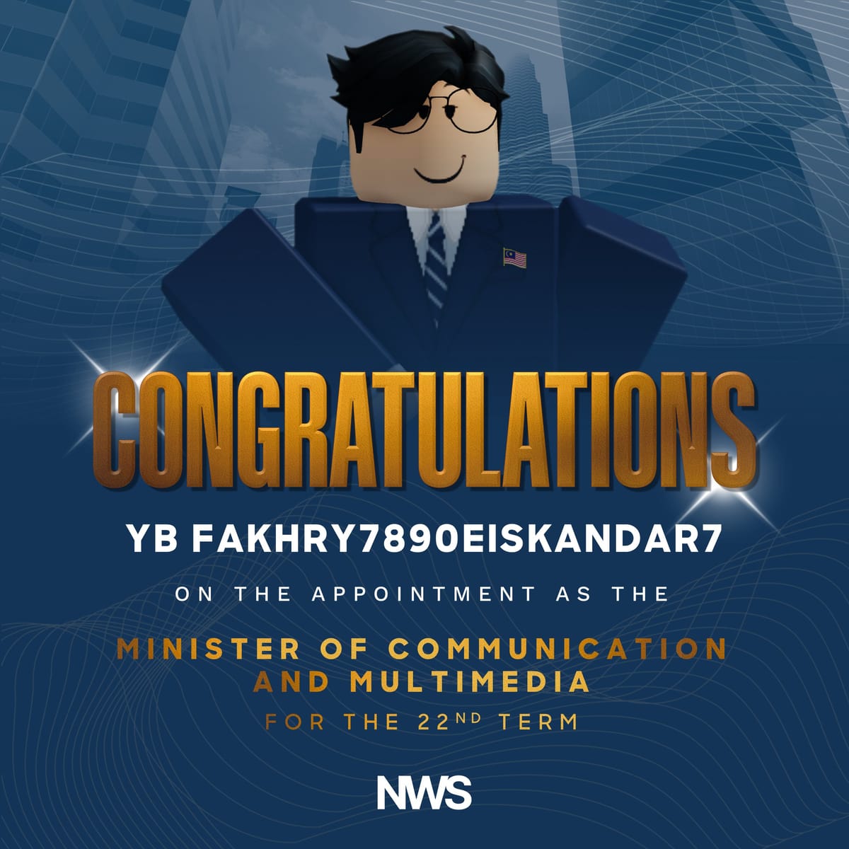 National Wire Service Congratulates YB Fakhry7890Eiskandar7 on Ministerial Appointment