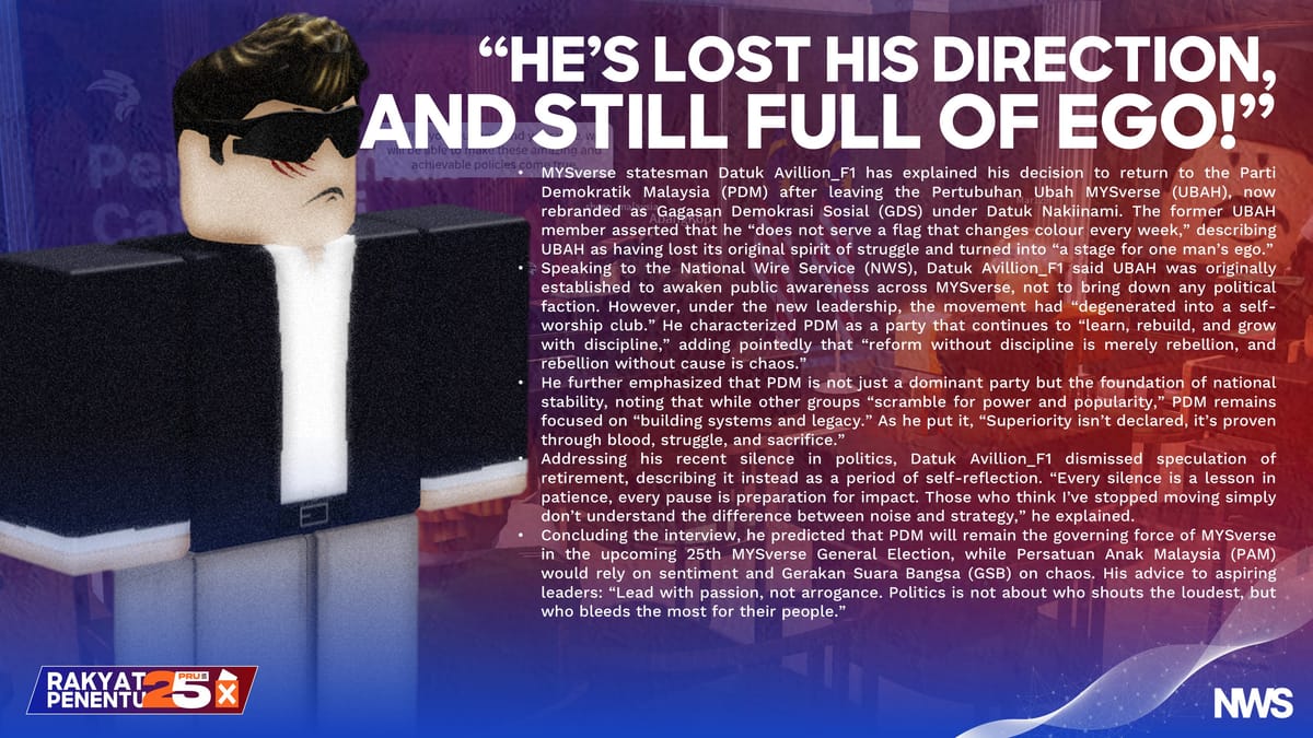 Datuk Avillion_F1 Returns to PDM, Calls GDS Leader ‘Lost and Ego-Driven’