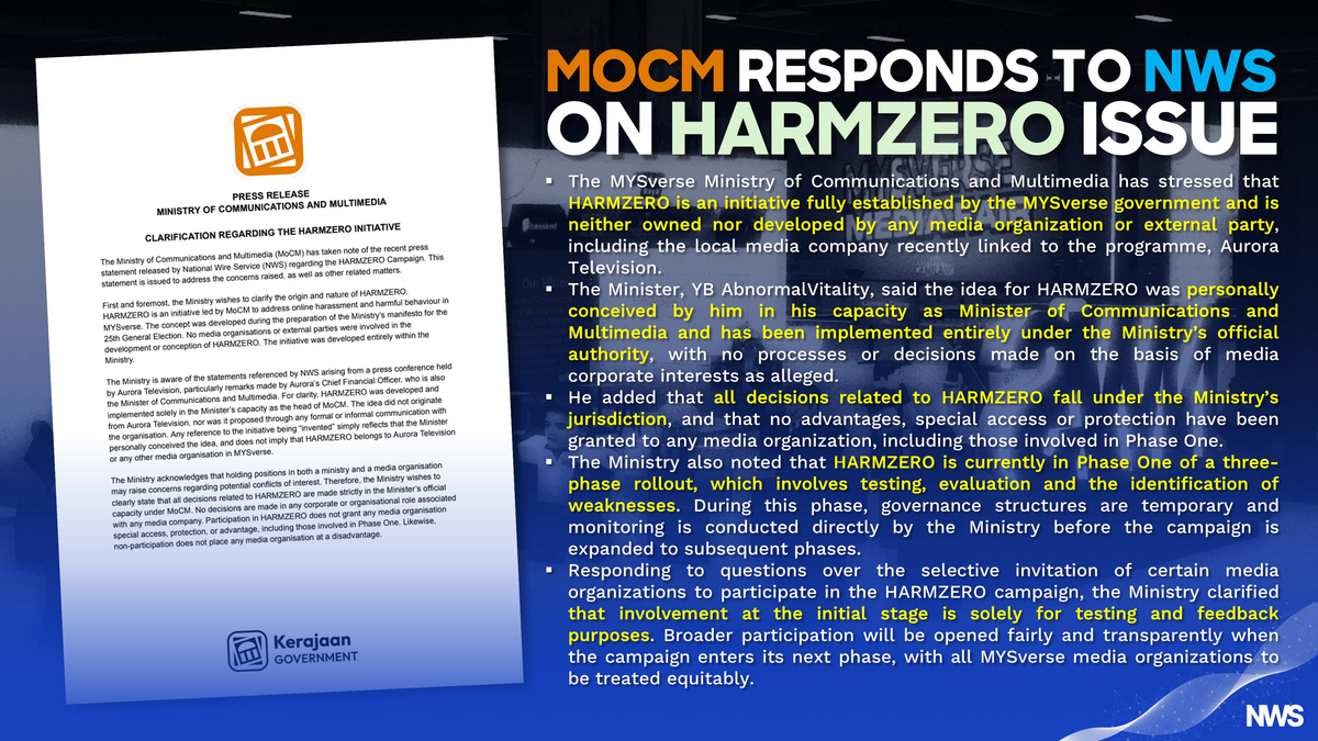 MoCM MYSverse Clarifies HARMZERO Operates Independently of Media Outlets