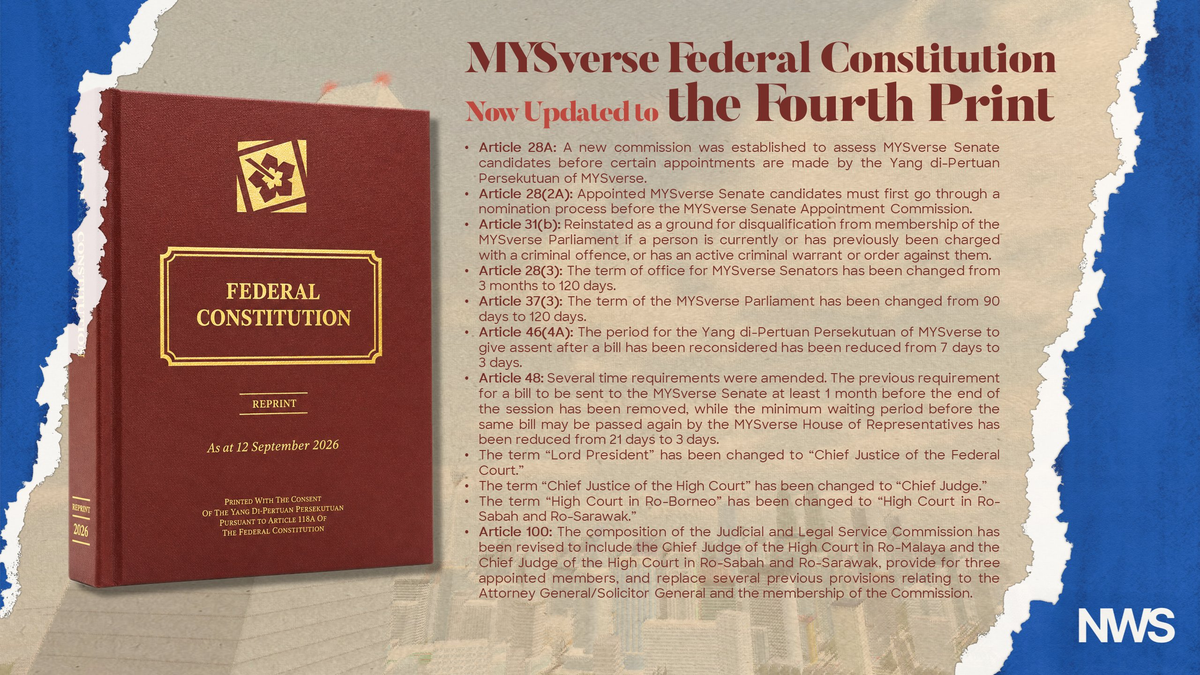Fourth Reprint of MYSverse Federal Constitution Approved