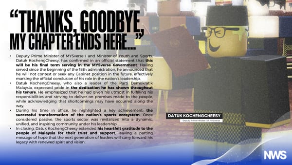 Datuk KochengCheesy Resigns from Cabinet, Bids Farewell to Sports Ministry